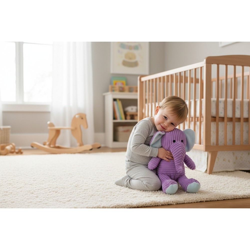 MGS Group Corduroy Elephant Plush Kids 8.5in Purple Brand New Ribbed Texture